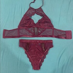 Victoria's Secret Burgundy Lace Bralette and Panty Set